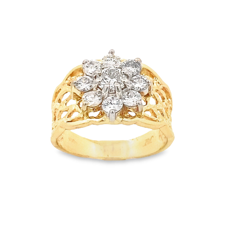 Estate 14 Karat Yellow Gold Diamond Cluster Ring